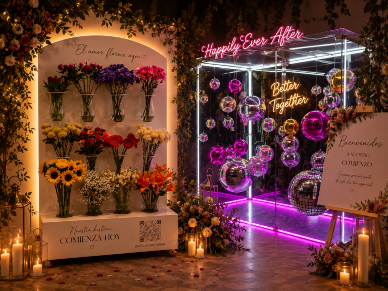 Cabina espejada y Bar de Flores
